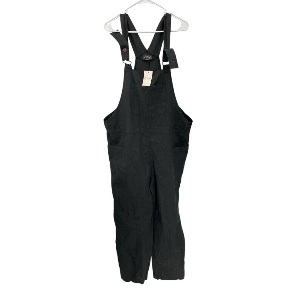 NWT Lakhays Overalls Black Cotton Hemp Lagenlook Boho Size Large